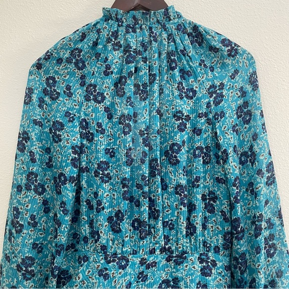 NEW Veronica Beard Becky Silk Turquoise Floral Ruching Skirt Dress Size 6 - Picture 13 of 14